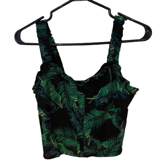 Guess Black and Green Palm Tree Tropical SL Tawny Crop Top - Picture 2 of 6